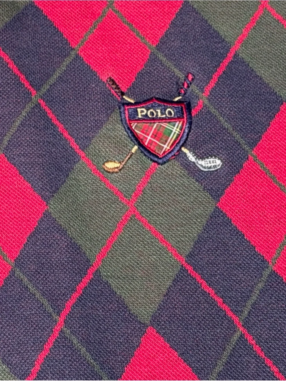Vintage Polo Ralph Lauren Made In USA Argyle Sz L With Polo Crest Classic Preppy